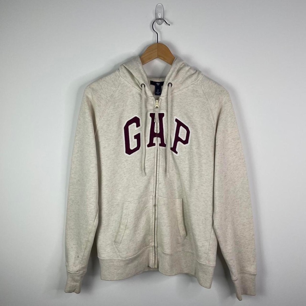 Gap Hoodie Full Zip Spellout Cream Size Large